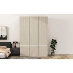 Armoire autoportante naturelle à 6 portes avec tringle à vêtements et 7 compartiments, assemblage par 2 personnes