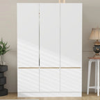 Armoire autoportante naturelle à 6 portes avec tringle à vêtements et 7 compartiments, assemblage par 2 personnes