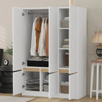 Armoire autoportante naturelle à 6 portes avec tringle à vêtements et 7 compartiments, assemblage par 2 personnes