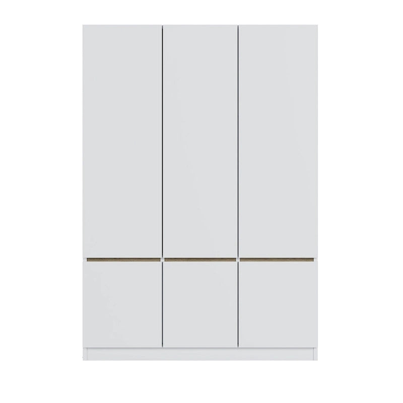 Armoire autoportante naturelle à 6 portes avec tringle à vêtements et 7 compartiments, assemblage par 2 personnes