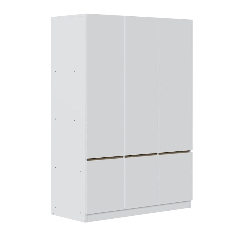 Armoire autoportante naturelle à 6 portes avec tringle à vêtements et 7 compartiments, assemblage par 2 personnes