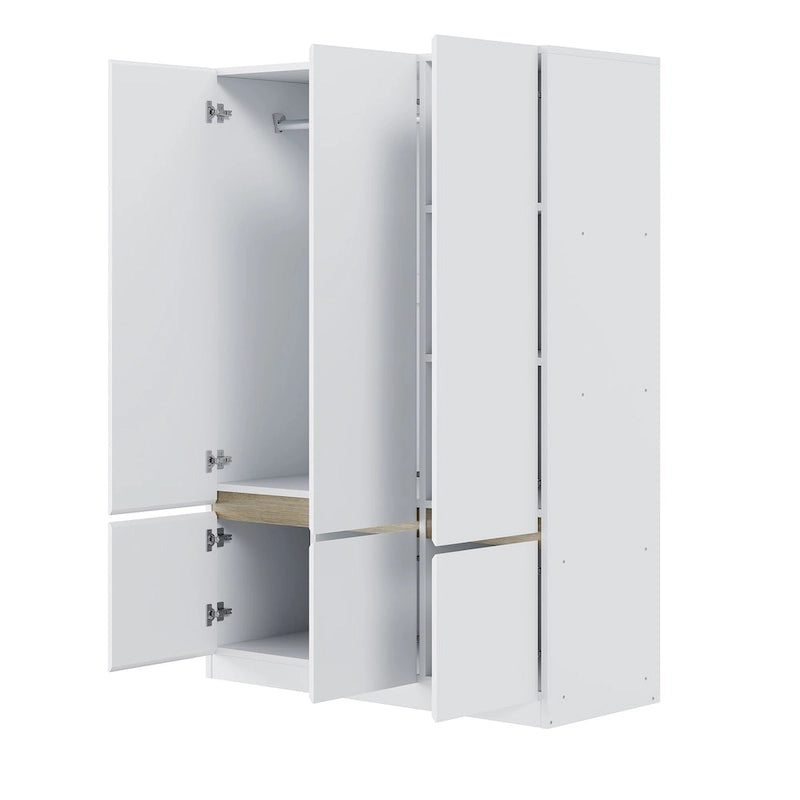 Armoire autoportante naturelle à 6 portes avec tringle à vêtements et 7 compartiments, assemblage par 2 personnes