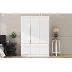 Armoire autoportante naturelle à 6 portes avec tringle à vêtements et 7 compartiments, assemblage par 2 personnes