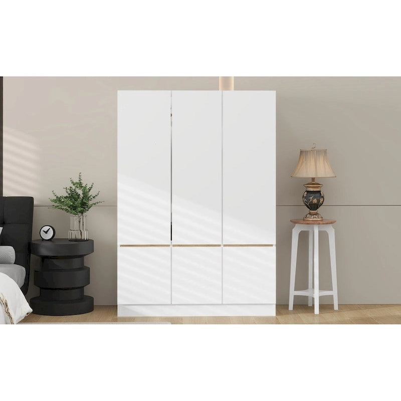 Armoire autoportante naturelle à 6 portes avec tringle à vêtements et 7 compartiments, assemblage par 2 personnes