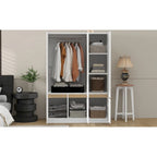 Armoire autoportante naturelle à 6 portes avec tringle à vêtements et 7 compartiments, assemblage par 2 personnes