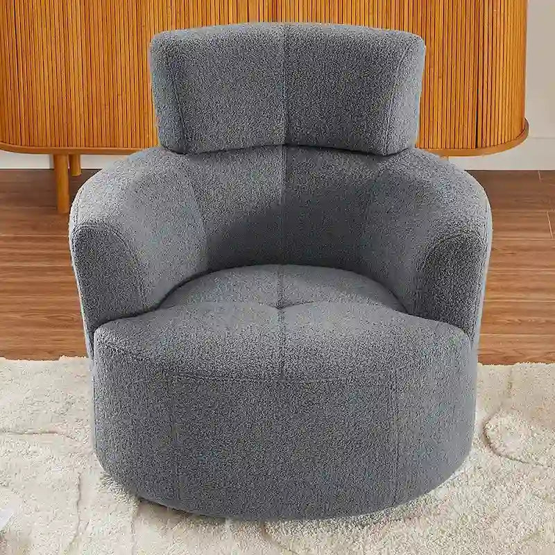 Fauteuil d'appoint pivotant à 360° en polaire berbère vert / jaune / crème / gris avec appuie-tête réglable, 1 place
