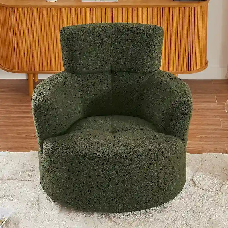 Fauteuil d'appoint pivotant à 360° en polaire berbère vert / jaune / crème / gris avec appuie-tête réglable, 1 place