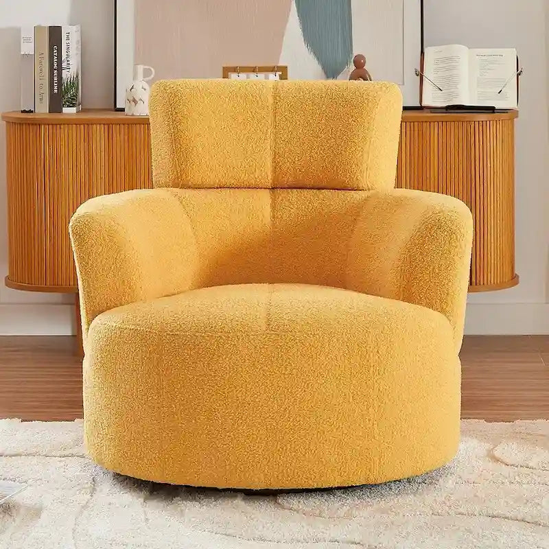 Fauteuil d'appoint pivotant à 360° en polaire berbère vert / jaune / crème / gris avec appuie-tête réglable, 1 place