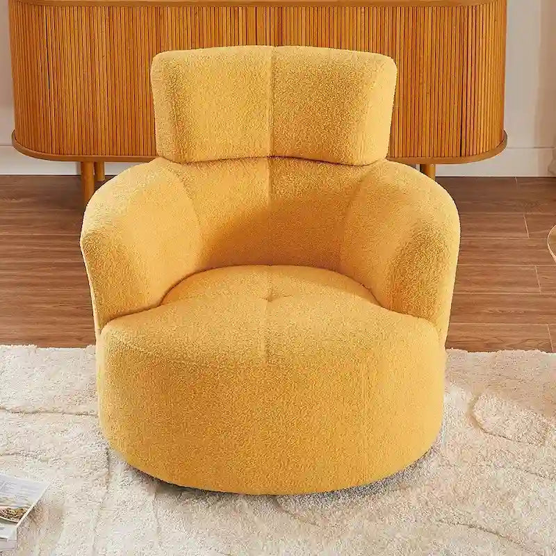 Fauteuil d'appoint pivotant à 360° en polaire berbère vert / jaune / crème / gris avec appuie-tête réglable, 1 place