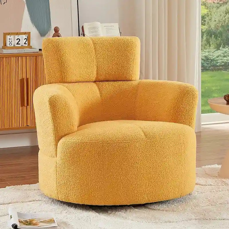 Fauteuil d'appoint pivotant à 360° en polaire berbère vert / jaune / crème / gris avec appuie-tête réglable, 1 place