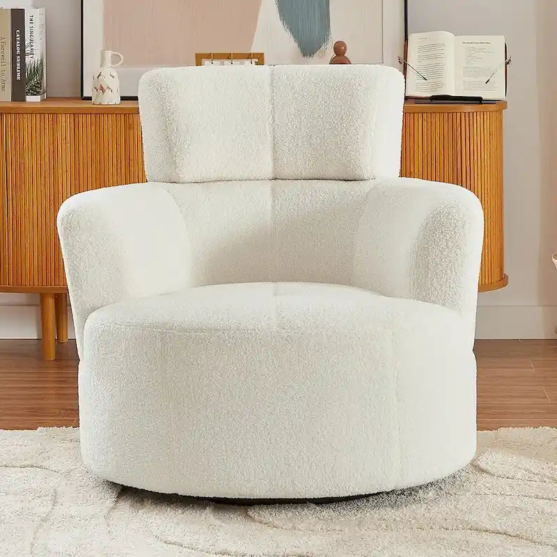 Fauteuil d'appoint pivotant à 360° en polaire berbère vert / jaune / crème / gris avec appuie-tête réglable, 1 place