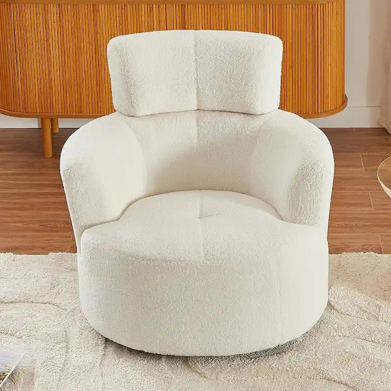 Fauteuil d'appoint pivotant à 360° en polaire berbère vert / jaune / crème / gris avec appuie-tête réglable, 1 place