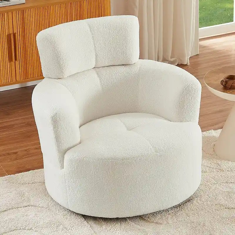 Fauteuil d'appoint pivotant à 360° en polaire berbère vert / jaune / crème / gris avec appuie-tête réglable, 1 place