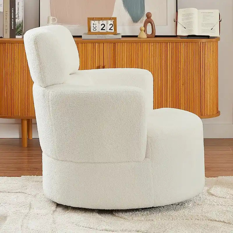 Fauteuil d'appoint pivotant à 360° en polaire berbère vert / jaune / crème / gris avec appuie-tête réglable, 1 place