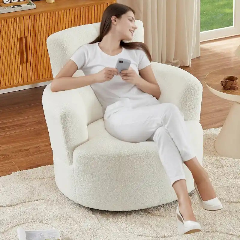 Fauteuil d'appoint pivotant à 360° en polaire berbère vert / jaune / crème / gris avec appuie-tête réglable, 1 place