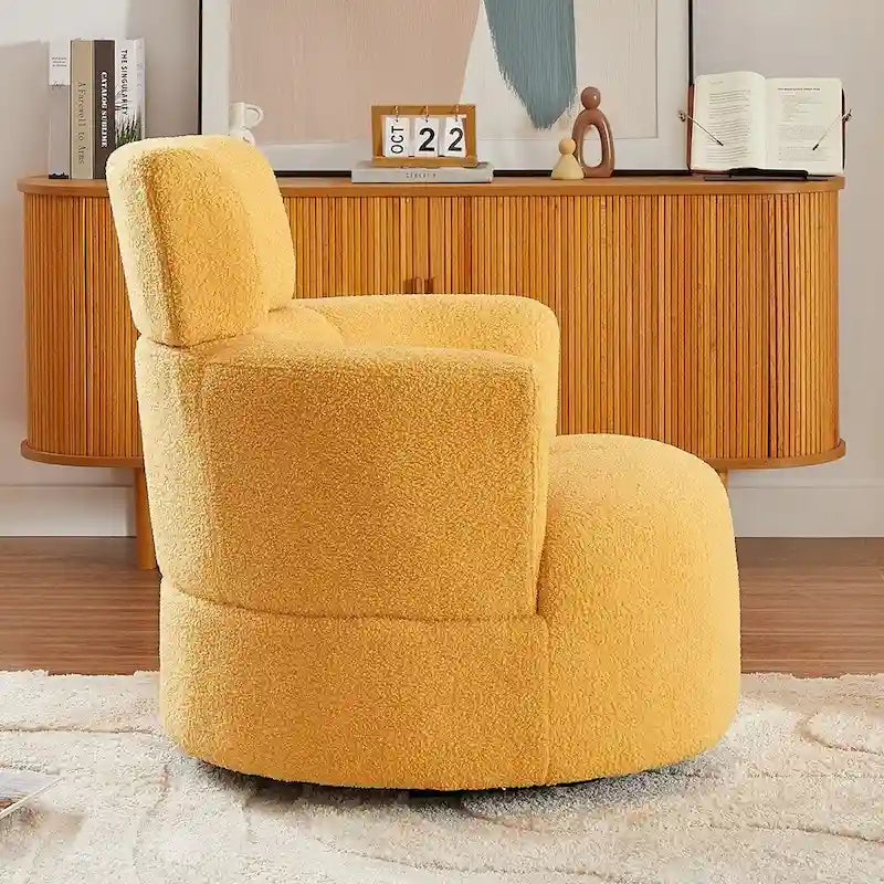 Fauteuil d'appoint pivotant à 360° en polaire berbère vert / jaune / crème / gris avec appuie-tête réglable, 1 place