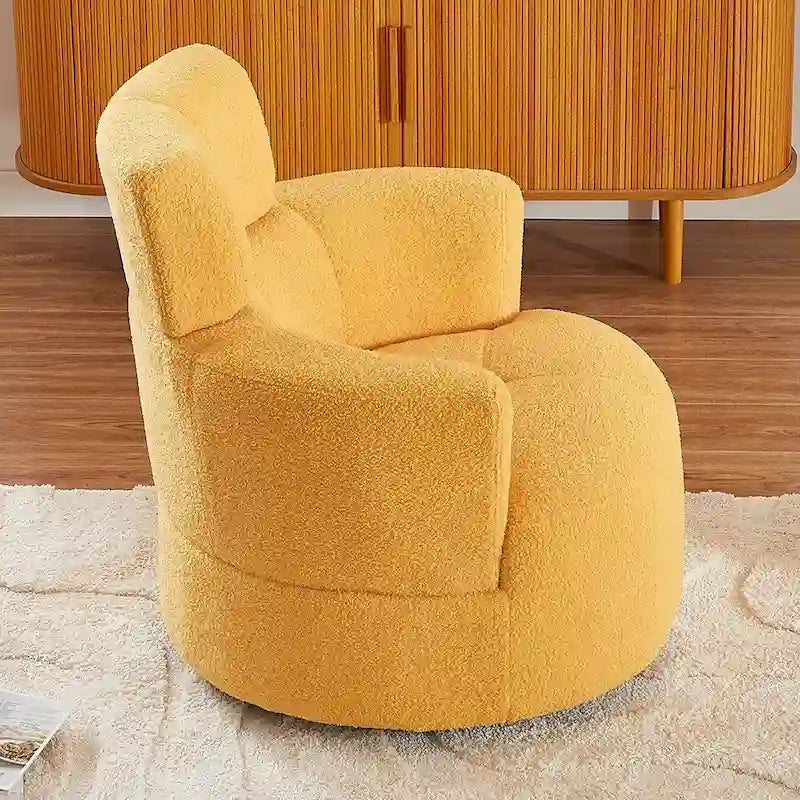 Fauteuil d'appoint pivotant à 360° en polaire berbère vert / jaune / crème / gris avec appuie-tête réglable, 1 place
