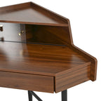 Coiffeuse d'angle en noyer avec miroir triptyque et lumières LED 3 couleurs, 1 personne
