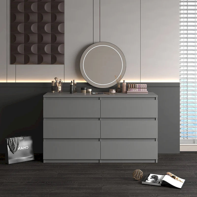 Commode à 6 tiroirs en MDF vert/gris/blanc/rose avec revêtement décoratif, montage par 1 personne
