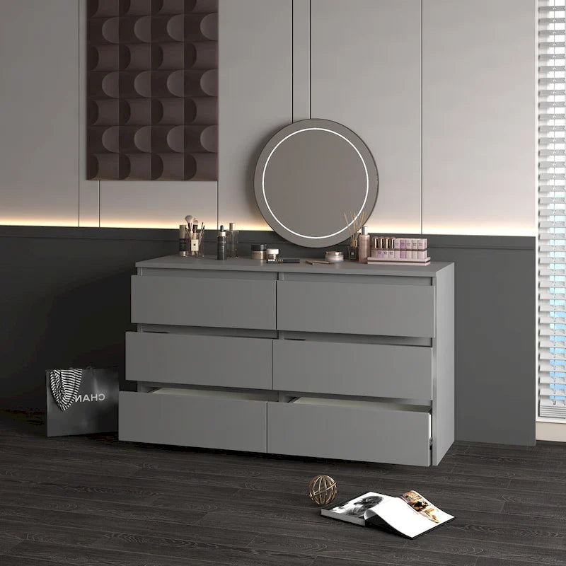 Commode à 6 tiroirs en MDF vert/gris/blanc/rose avec revêtement décoratif, montage par 1 personne