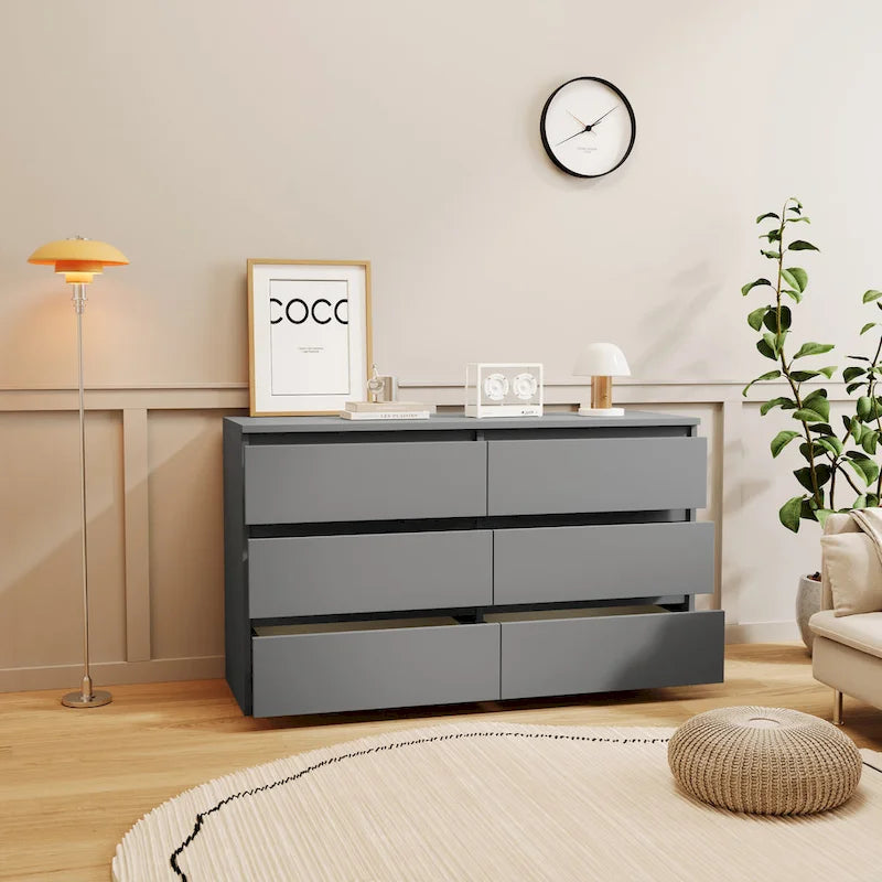 Commode à 6 tiroirs en MDF vert/gris/blanc/rose avec revêtement décoratif, montage par 1 personne