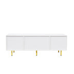 Meuble TV blanc de 160 cm avec 2 tiroirs à fermeture douce et surface brillante, assemblage par 1 personne