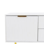 Meuble TV blanc de 160 cm avec 2 tiroirs à fermeture douce et surface brillante, assemblage par 1 personne