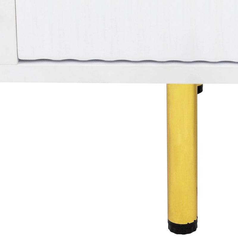 Meuble TV blanc de 160 cm avec 2 tiroirs à fermeture douce et surface brillante, assemblage par 1 personne