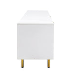 Meuble TV blanc de 160 cm avec 2 tiroirs à fermeture douce et surface brillante, assemblage par 1 personne