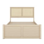 Lit plateforme en pin antique naturel / espresso antique avec tête de lit en rotin et 4 tiroirs de rangement, lit double / grand, assemblage par 2 personnes