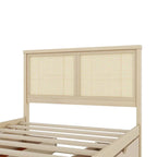 Lit plateforme en pin antique naturel / espresso antique avec tête de lit en rotin et 4 tiroirs de rangement, lit double / grand, assemblage par 2 personnes