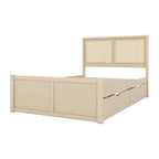 Lit plateforme en pin antique naturel / espresso antique avec tête de lit en rotin et 4 tiroirs de rangement, lit double / grand, assemblage par 2 personnes