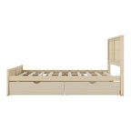 Lit plateforme en pin antique naturel / espresso antique avec tête de lit en rotin et 4 tiroirs de rangement, lit double / grand, assemblage par 2 personnes