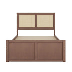 Lit plateforme en pin antique naturel / espresso antique avec tête de lit en rotin et 4 tiroirs de rangement, lit double / grand, assemblage par 2 personnes