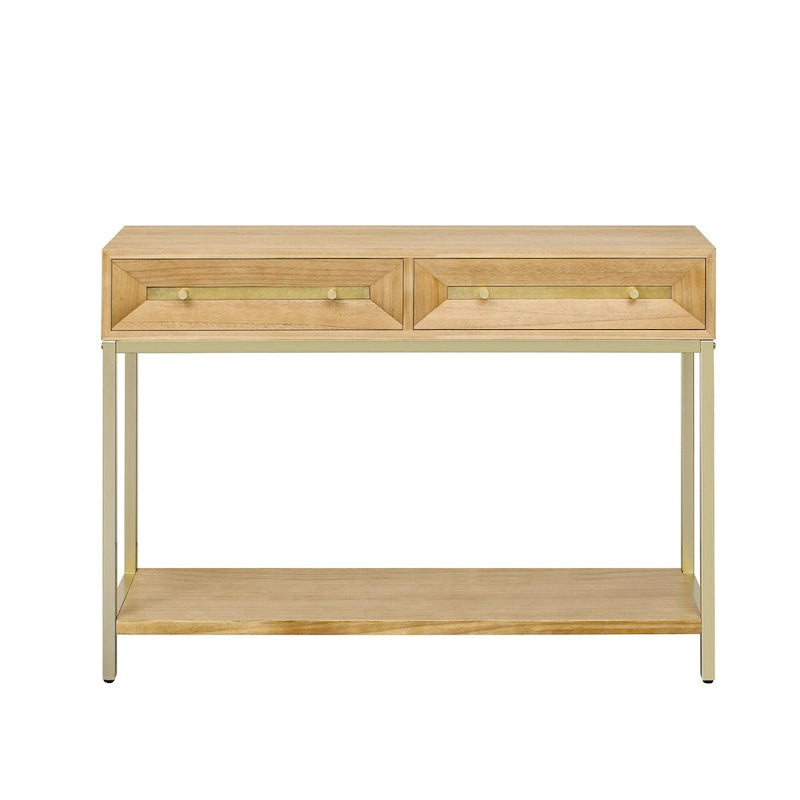 Console Rétro Naturel / Noir / Marine avec Accents Dorés et 2 Tiroirs, Montage par 1 Personne