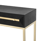 Console Rétro Naturel / Noir / Marine avec Accents Dorés et 2 Tiroirs, Montage par 1 Personne