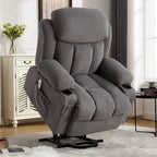Fauteuil inclinable releveur électrique marron/gris avec massage, chauffage, port USB et poches latérales, 1 place