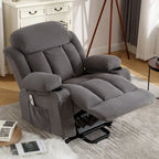 Fauteuil inclinable releveur électrique marron/gris avec massage, chauffage, port USB et poches latérales, 1 place