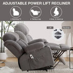 Fauteuil inclinable releveur électrique marron/gris avec massage, chauffage, port USB et poches latérales, 1 place