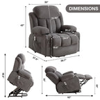 Fauteuil inclinable releveur électrique marron/gris avec massage, chauffage, port USB et poches latérales, 1 place