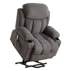 Fauteuil inclinable releveur électrique marron/gris avec massage, chauffage, port USB et poches latérales, 1 place