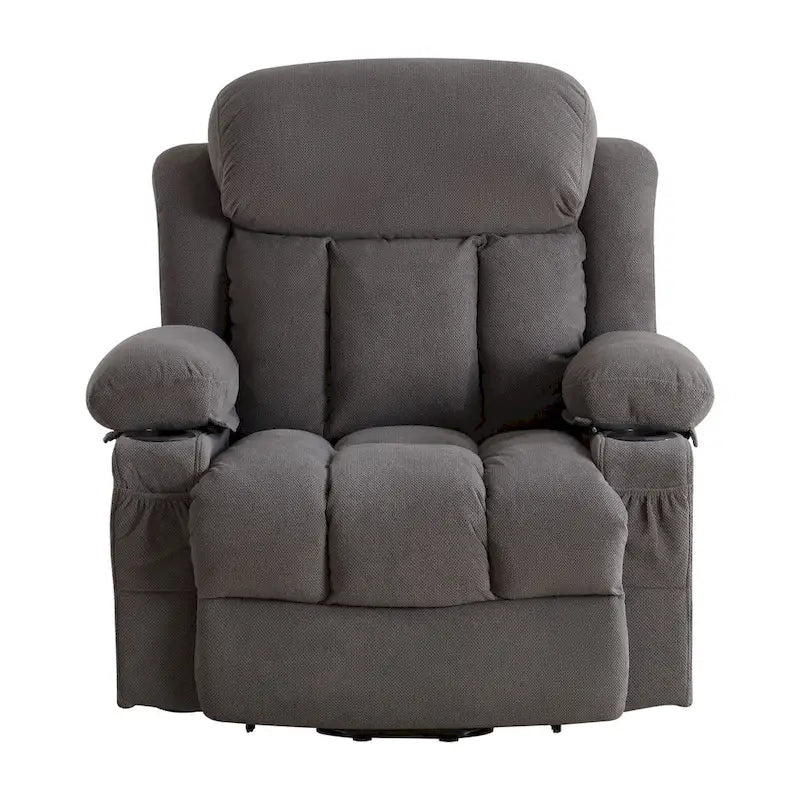 Fauteuil inclinable releveur électrique marron/gris avec massage, chauffage, port USB et poches latérales, 1 place