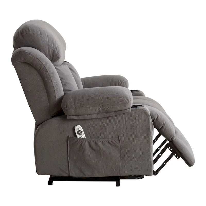 Fauteuil inclinable releveur électrique marron/gris avec massage, chauffage, port USB et poches latérales, 1 place
