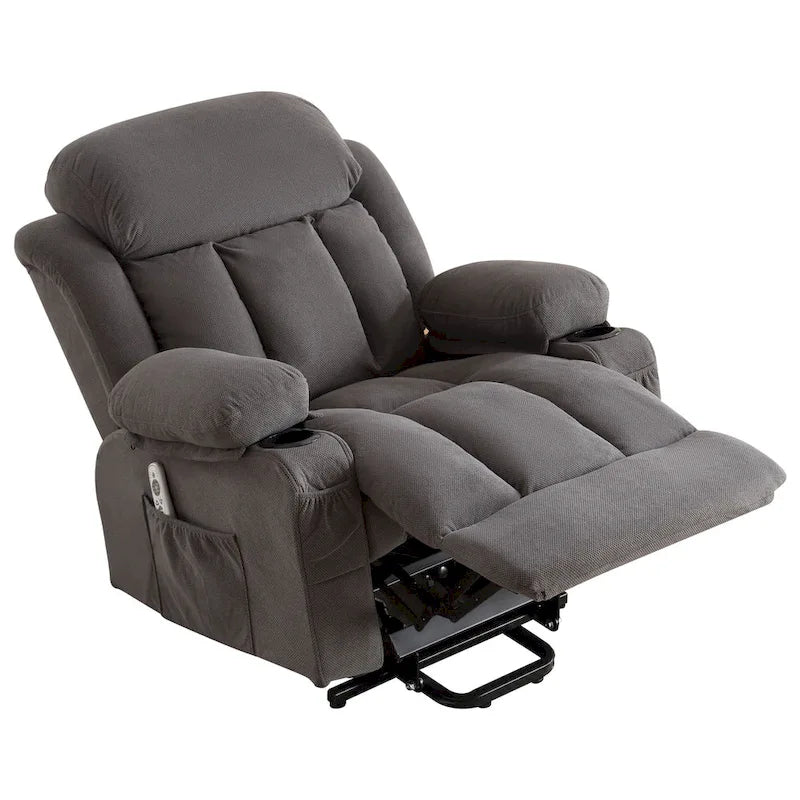 Fauteuil inclinable releveur électrique marron/gris avec massage, chauffage, port USB et poches latérales, 1 place