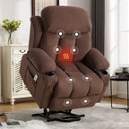Fauteuil inclinable releveur électrique marron/gris avec massage, chauffage, port USB et poches latérales, 1 place