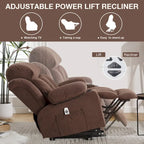Fauteuil inclinable releveur électrique marron/gris avec massage, chauffage, port USB et poches latérales, 1 place