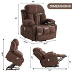 Fauteuil inclinable releveur électrique marron/gris avec massage, chauffage, port USB et poches latérales, 1 place