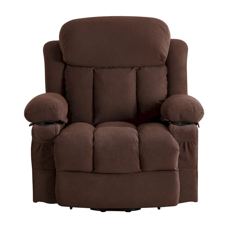 Fauteuil inclinable releveur électrique marron/gris avec massage, chauffage, port USB et poches latérales, 1 place
