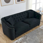 Canapé Chesterfield en velours beige / gris / noir avec capitonnage et garniture cloutée, 3 places