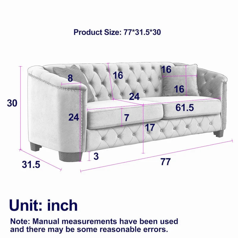 Canapé Chesterfield en velours beige / gris / noir avec capitonnage et garniture cloutée, 3 places